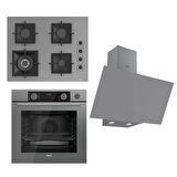 Ferre FLAMEART SC Serisi Gri Set (SC408-WFA + XE64CPR +D079 ) - 65 cm'lik Kare Döküm Izgara-WOK