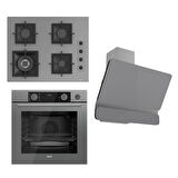 Ferre FLAMEART SC Serisi Gri Set (SC408-WFA + XE64CPR +D082 ) - 65 cm'lik Kare Döküm Izgara-WOK
