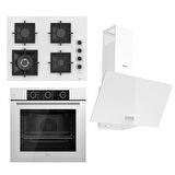 Ferre FLAMEART SC Serisi Beyaz Set (SC406-WFA + QXE62CB +D087 ) - 65 cm'lik Kare Döküm Izgara-WOK