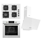 Ferre FLAMEART SC Serisi Beyaz Set (SC406-WFA + QMS63CB +D087 ) - 65 cm'lik Kare Döküm Izgara-WOK