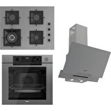 Ferre Steamart-Fryart-Sılentart Serisi Gri Set (SC408-WFA + QEP64CPR +D065-SA) - Döküm Izgara / 65 cm Ocak