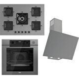 Ferre Steamart-Fryart-Sılentart Serisi Gri Set (SS038 + QEP64CPR +D079-SA) - Döküm Izgara / 75 cm Ocak