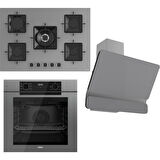 Ferre Fryart Serisi Gri Set (SS038 + QEP63CPR +D082) - Döküm Izgara / 75 cm Ocak