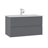 Orka Moonlight 90 Cm Banyo Alt Dolabı Lavabo Dahil Mat Gri