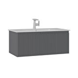 Orka Moonlight 90 Cm Tek Çekmeceli  Banyo Alt Dolabı Lavabo Dahil Mat Gri