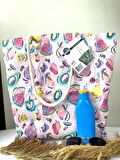 Campesnt Meyve Desenli Fermuarlı Omuzdan Askılı 45x40 cm Pembe Plaj Çantası