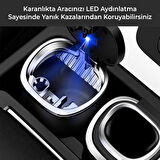 Araç İçi Küllük Krom Kapaklı Mavi Renk Işıklı Yanmaz Koku Geçirmez