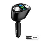 360 Derece 130W Siyah 2'li Çakmaklık USB ve Type C Soketli Araç Şarj Adaptörü - Süper Hızlı PD Şarj