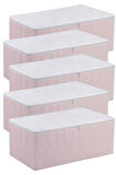 Pembe Çizgili Medium Baza Çekyat Altı 5 Adet Hurç 50x30x20cm
