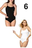 Gümüş Kadın İp Askılı Kancalı Çıt Çıtlı Body 6 Lı Paket