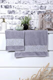 2 Parça Jakarlı Kadın-Erkek Banyo Havlu Takımı Leo 90x150 Cm