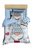 Dijital Baskılı 3d Pamuklu Yenidoğan Bebek Nevresim Takımı Cute Gnome Blue