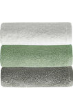 3 lü Düz Renk El Yüz Havlu Seti &amp;#37;100 Pamuklu 50x90 Cm Gri-Yeşil-Beyaz