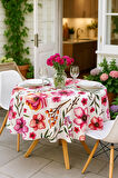 Yuvarlak Çiçek Desenli Duck Kumaş Masa Örtüsü 150x150 Cm 