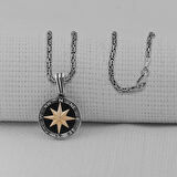 Gece Yıldızlı Pusula  925 Ayar Gümüş Erkek Kolye