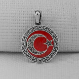 Gravur İşlemeliOrta Boy Ay Yıldız 925 Ayar Gümüş Erkek Kolye Ucu
