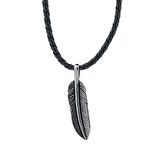 Deri İpli Kuş Tüyü 925 Ayar Gümüş Erkek Kolye