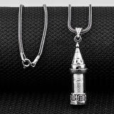 Minare Tasarımlı Kabi Cevşen Muska Dualı 925 Ayar Gümüş Erkek Kolye