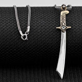 Mogol Kılıcı Beyaz Zirkon Taşlı 925 Ayar Gümüş Erkek Kolye