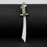 Yeşil Taşlı Mogol Kılıcı Zirkon Taşlı 925 Ayar Gümüş Erkek Kolye