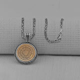 Yuvarlak Süleyman Mührü 925 Ayar Gümüş Erkek Kolye