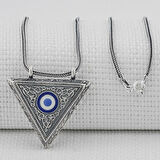 Nazar Boncugu Tasarımlı Üçgen Muska Kebir Dualı Cevşen 925 Ayar  Gümüş Erkek Kolye