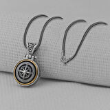 Pusula Tasarımlı Ortası Dönen 925 Ayar Gümüş Erkek Kolyesi