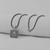 Zulfikar Desenli Kare 925 Ayar Gümüş Erkek Kolye