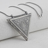 Osmanlı Tuğralı Kalın ZincirliÜçgen Muska Kabi Büyük Boy 925 Ayar Gümüş Erkek Kolye