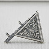 Osmanlı Tuğralı Kalın ZincirliÜçgen Muska Kabi Büyük Boy 925 Ayar Gümüş Erkek Kolye Ucu
