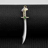 Yeşil Zirkon Taşlı Osmanlı 925 Ayar Gümüş Erkek Kolye Ucu