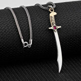 Kırmızı Zirkon Taşlı Osmanlı 925 Ayar Gümüş Erkek Kolye