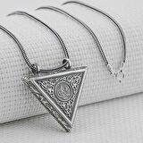 Osmanlı Tuğralı Üçgen Muska Kabi 925 Ayar Gümüş Erkek Kolye