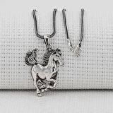 Asil At Tasarımlı Kalın Zincirli 925 Ayar Gümüş Erkek Kolye