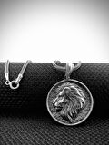 Aslan Motifli  925 Ayar Gümüş Erkek Kolye