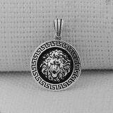 Yuvarlak Aslan Figürlü Kral Zincirli  925 Ayar Gümüş Erkek Kolye Ucu