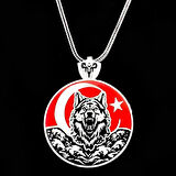 Ay Yıldız Bozkurt 925 Ayar Gümüş Erkek Kolye Ucu