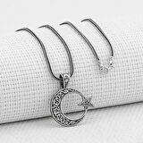 Ay Yıldız Tasarımlı  925 Ayar Gümüş Erkek Kolye