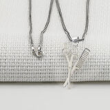 Berber Makas Ve Tarak  925 Ayar Gümüş Erkek Kolye