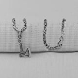 Balta Tasarımlı Kalın Zincirli 925 Ayar Gümüş Erkek Kolye