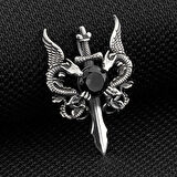 Ejderha Tasarımlı Zirkon Taşlı 925 Ayar Gümüş Erkek Kolye Ucu