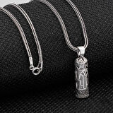 Silindir Tasarımlı Fatma Ananın Eli Kebir Dualı Cevşen 925 Ayar Gümüş Erkek Kolye