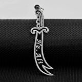 Hz Ali Yazılı Zulfikar Büyük Boy 925 Ayar Gümüş Erkek Kolye Ucu