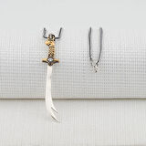 Hz Ali Yazılı Zulfikar  beyaz Taşlı Kalın Zincirli  925 Ayar Gümüş Erkek Kolye