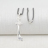 Hz Ali Yazılı Zulfikar  Kalın Zincirli  925 Ayar Gümüş Erkek Kolye