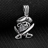 Kuru Kafa Tasarımlı Deri İpli 925 Ayar Gümüş Erkek Kolye Ucu