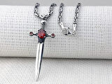 Kırmızı Taşlı Kral Zincirli Şovalye 925 Ayar Gümüş Erkek Kolye
