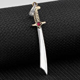 Kırmızı Zirkon Taşlı Mogon Parlak 925 Ayar Gümüş Erkek Kolye Ucu