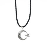 Ay Yıldız Deri İpli 925 Ayar Gümüş Erkek Kolye