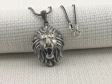 Kükreyen Aslan Üç Boyutlu 925 Ayar Gümüş Erkek Kolye
